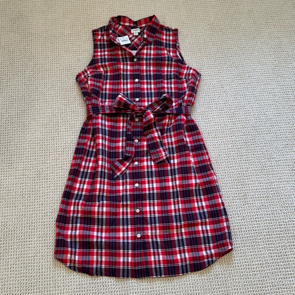 NWT J. Crew Plaid Sleeveless Tie-Waist Shirt Dress- Size 8